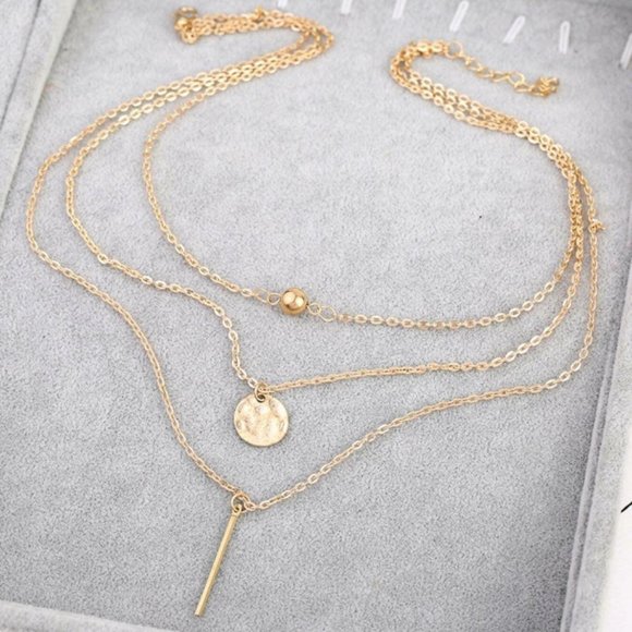 Gold Color Three Layer Chain with Evil Eye Charm Necklace - Picture 1 of 3